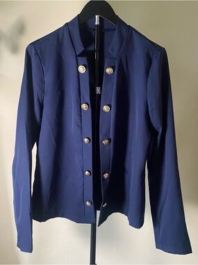 SHEIN Navy Double-Breasted Gold Button Blazer Jacket